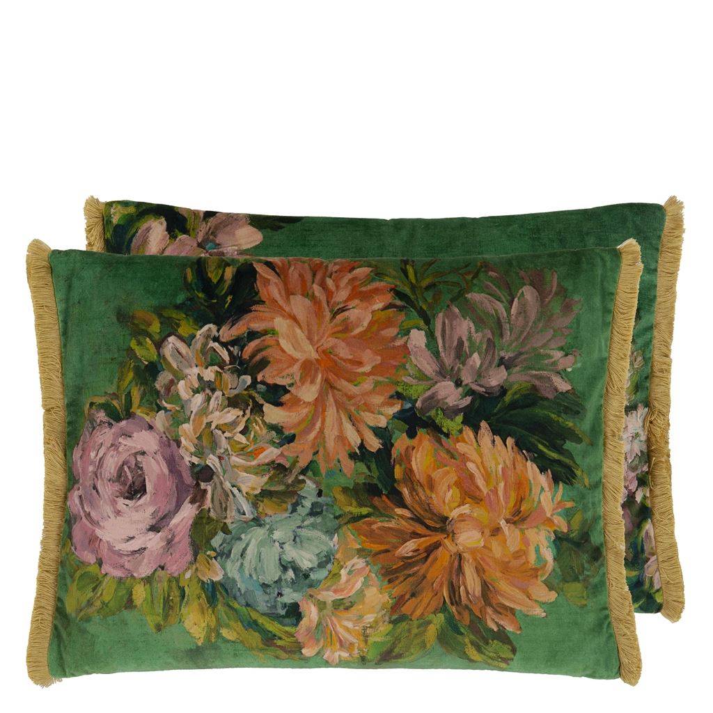 Designers Guild Fleurs D Artistes Velours Vintage Green Decorative Pillow