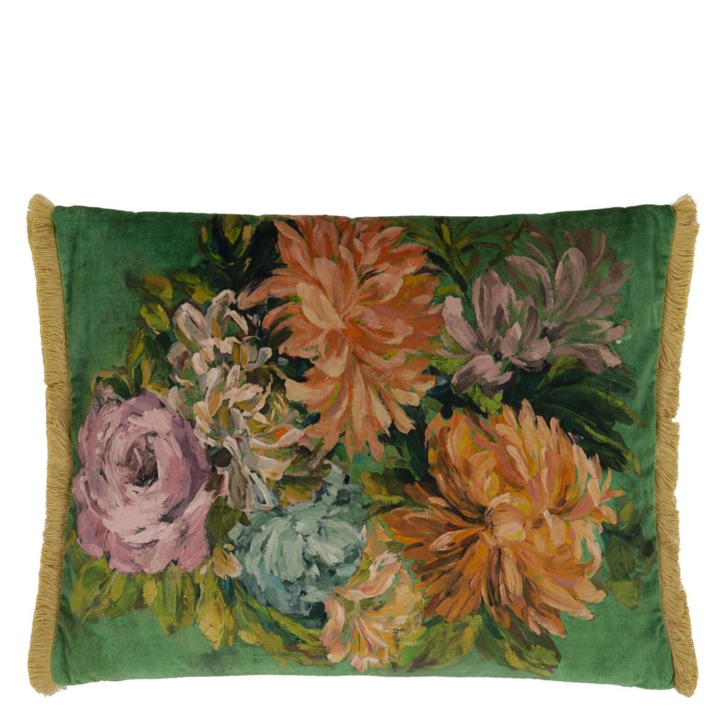 Designers Guild Fleurs D Artistes Velours Vintage Green Decorative Pillow