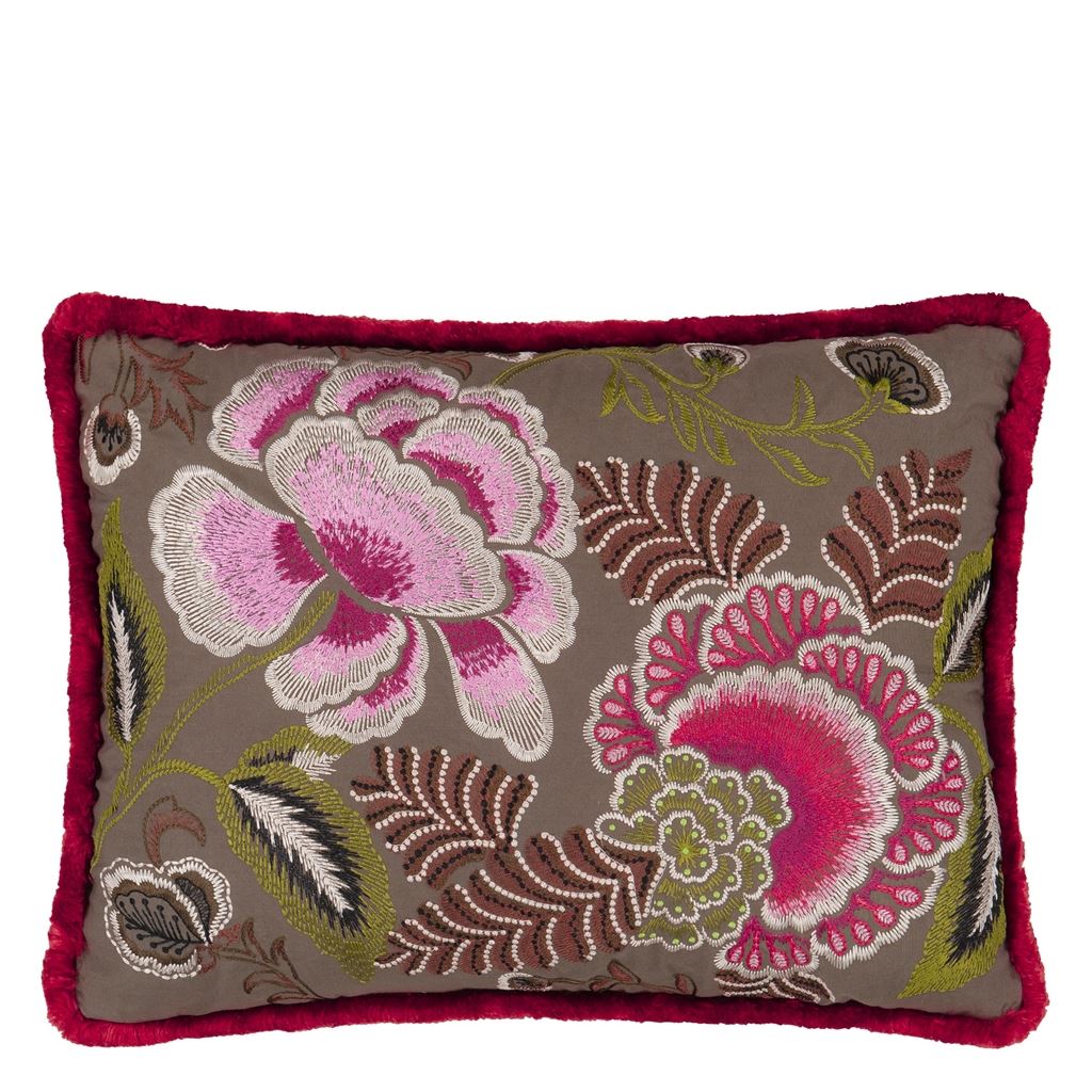 Designers Guild Rose De Damas Embroidered Cranberry Decorative Pillow