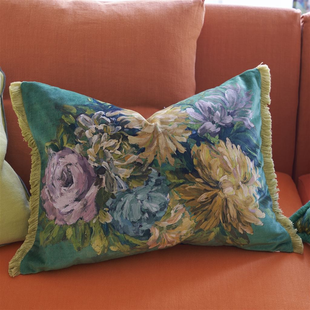 Designers Guild Fleurs D Artistes Velours Vintage Green Decorative Pillow