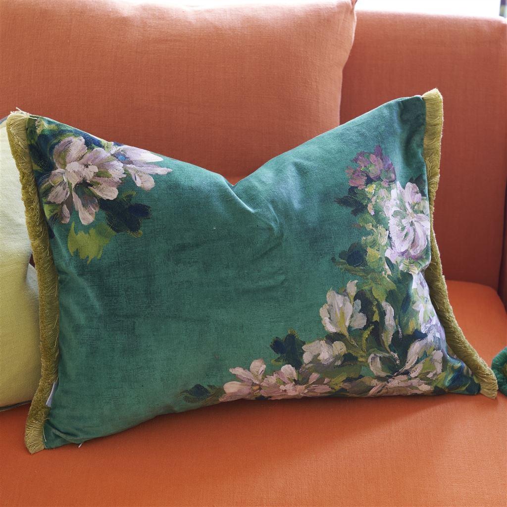 Designers Guild Fleurs D Artistes Velours Vintage Green Decorative Pillow