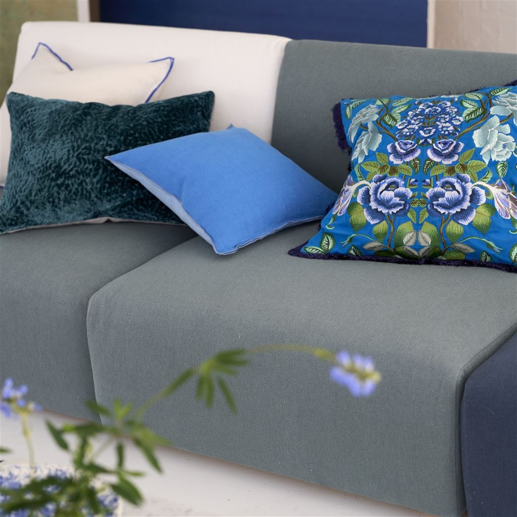 Designers Guild Eleonora Embroidered Cobalt Cotton Decorative Pillow