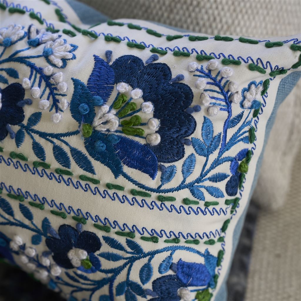 Enamel Flower Indigo Cotton Throw Pillow by Designers Guild