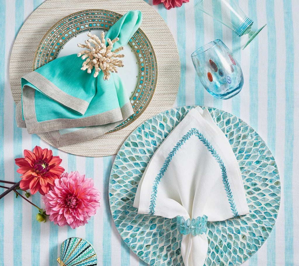 Jardin Napkin in White & Turquoise Set of 4 by Kim Seybert