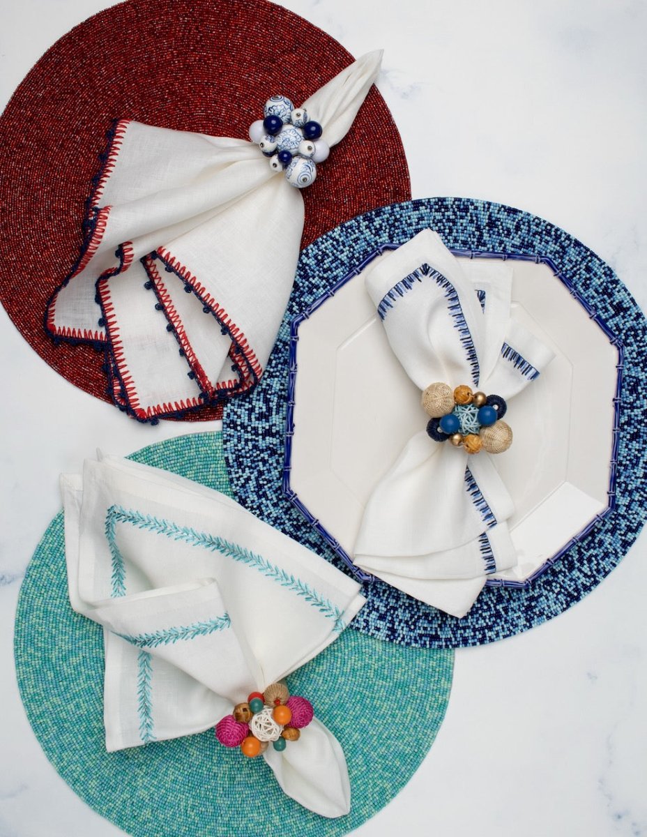 Jardin Napkin in White & Turquoise Set of 4 by Kim Seybert