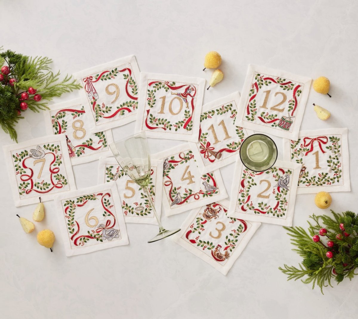 Christmas Carol Cocktail Napkins Set of 12 in a Gift Box by Kim Seybert