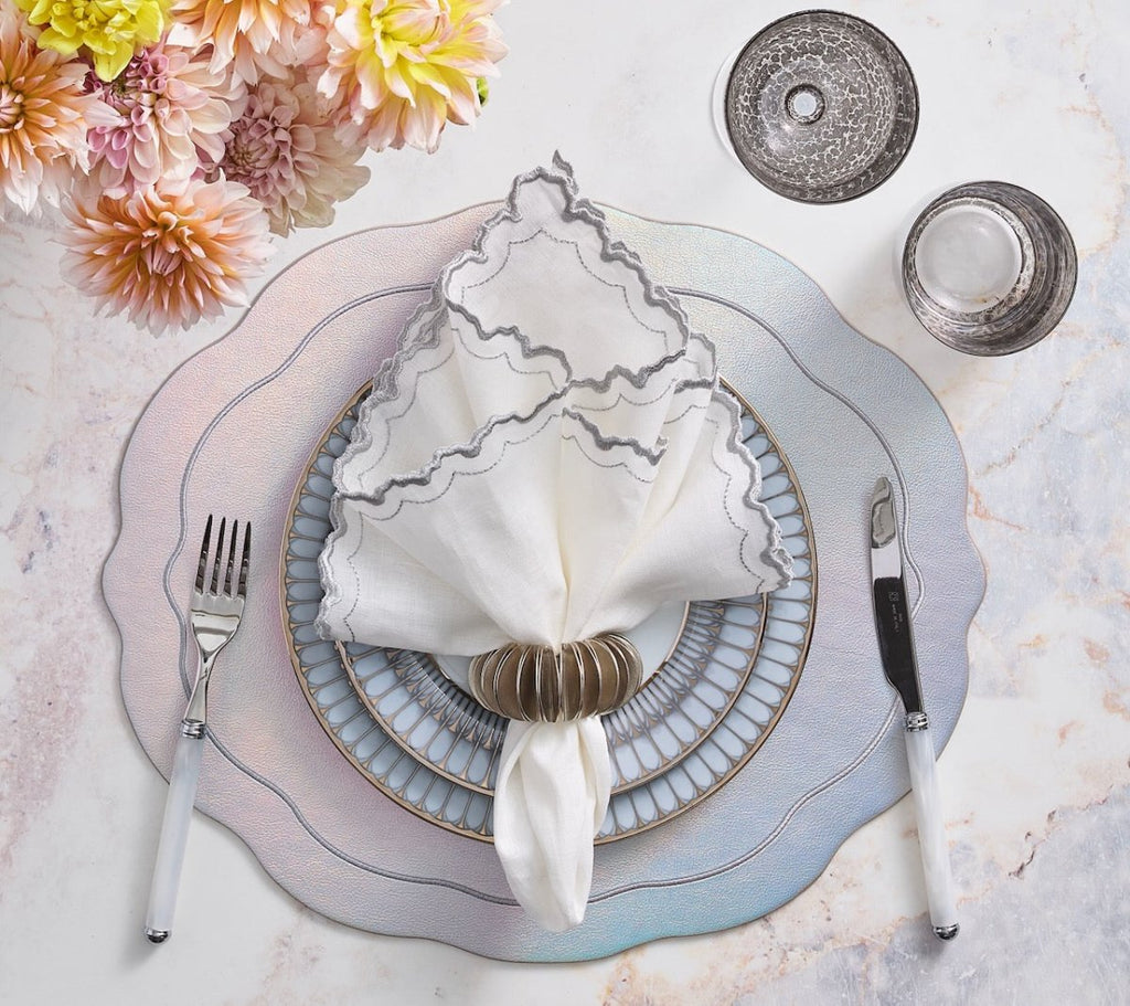 Tailored Placemat in Iridescent Silver by Kim Seybert