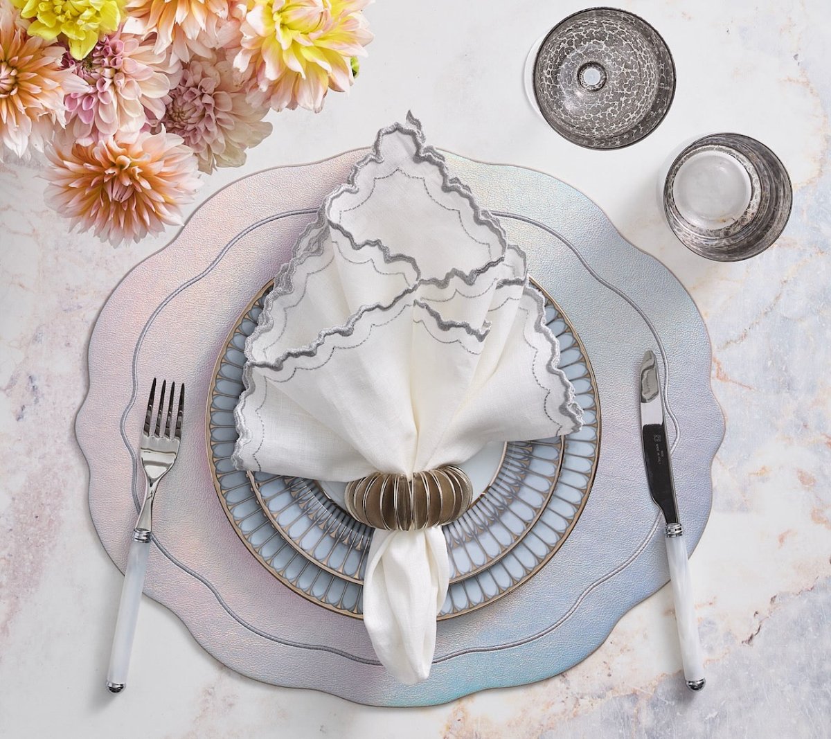 Tailored Placemat in Iridescent Silver by Kim Seybert