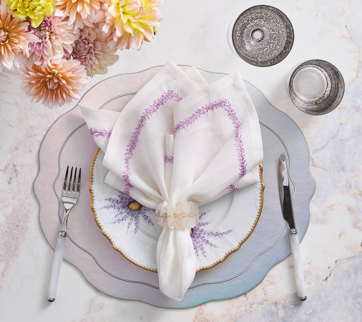 Tailored Placemat in Iridescent Silver by Kim Seybert