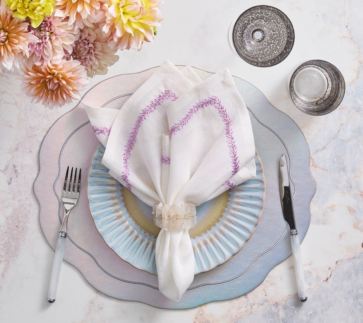 Tailored Placemat in Iridescent Silver by Kim Seybert