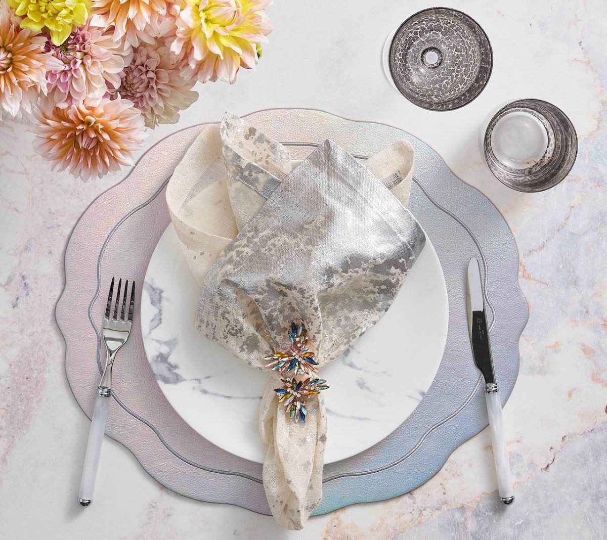 Tailored Placemat in Iridescent Silver by Kim Seybert