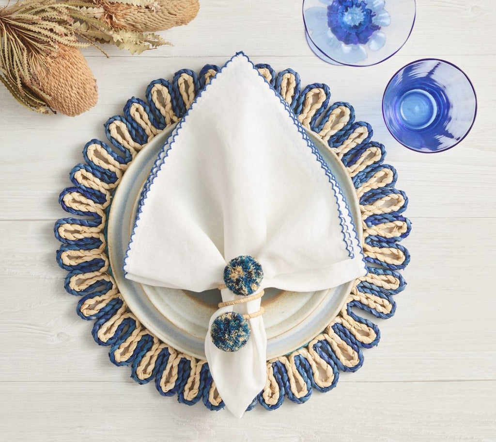 Casbah Placemat in Natural & Blue Set of 4 by Kim Seybert
