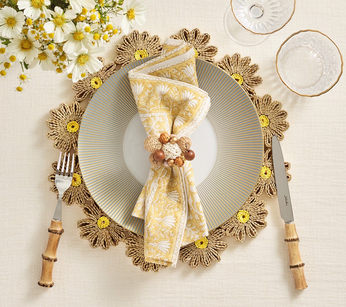 Daisy Placemats in Natural & Yellow Set of 4 by Kim Seybert