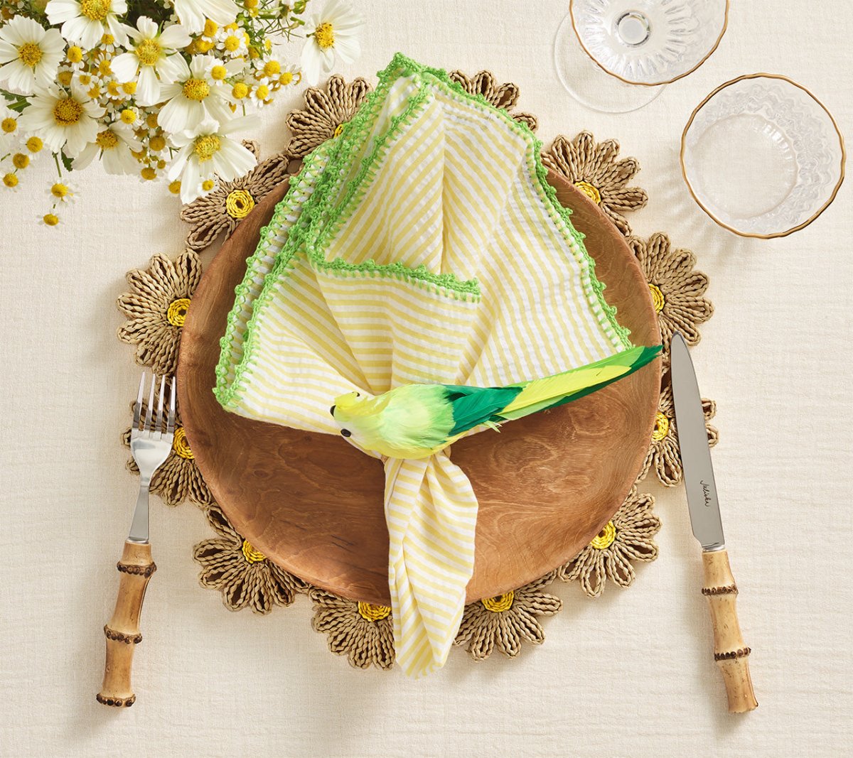 Daisy Placemats in Natural & Yellow Set of 4 by Kim Seybert