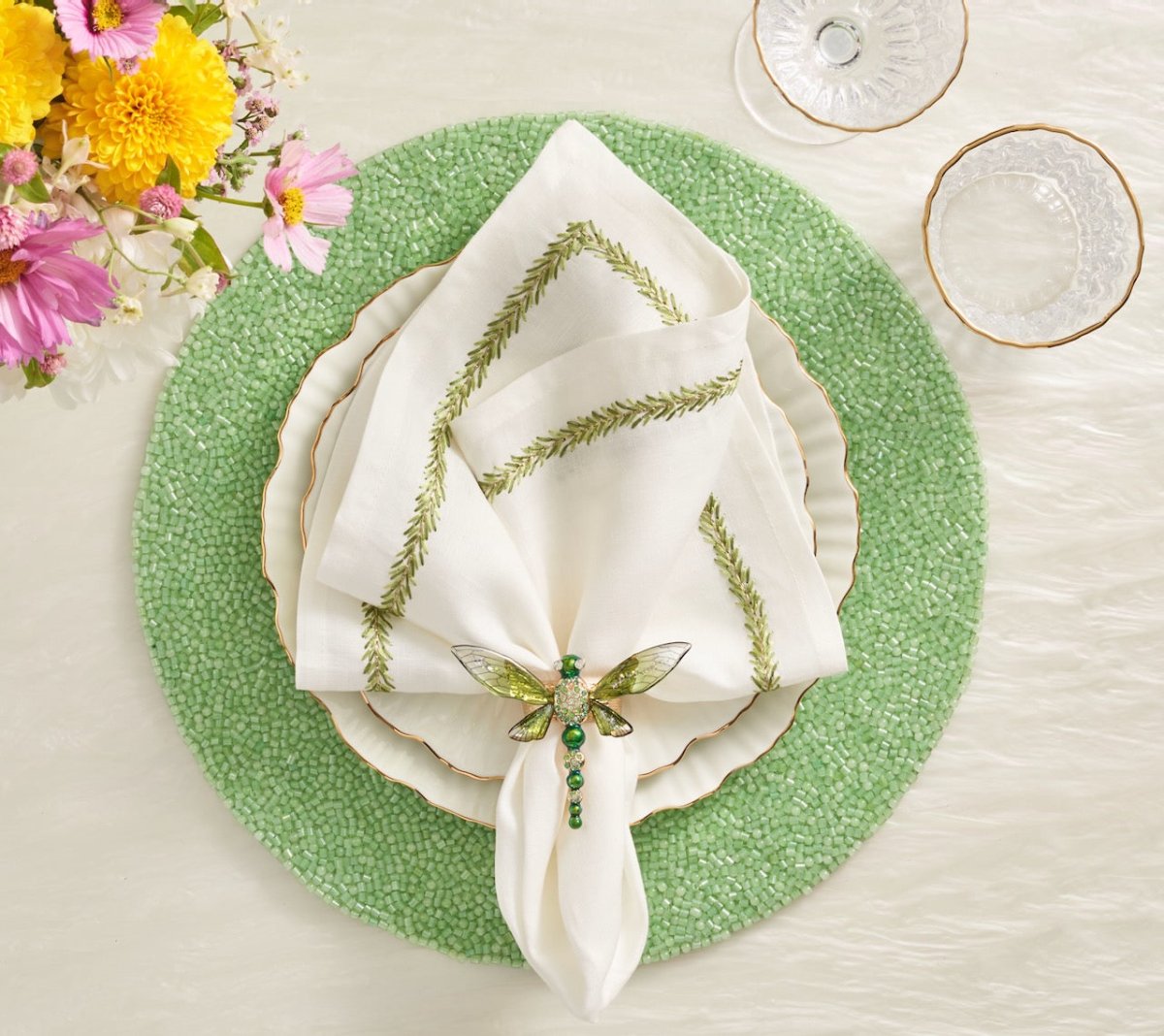 Perennial Placemat in Green by Kim Seybert - Set of 4