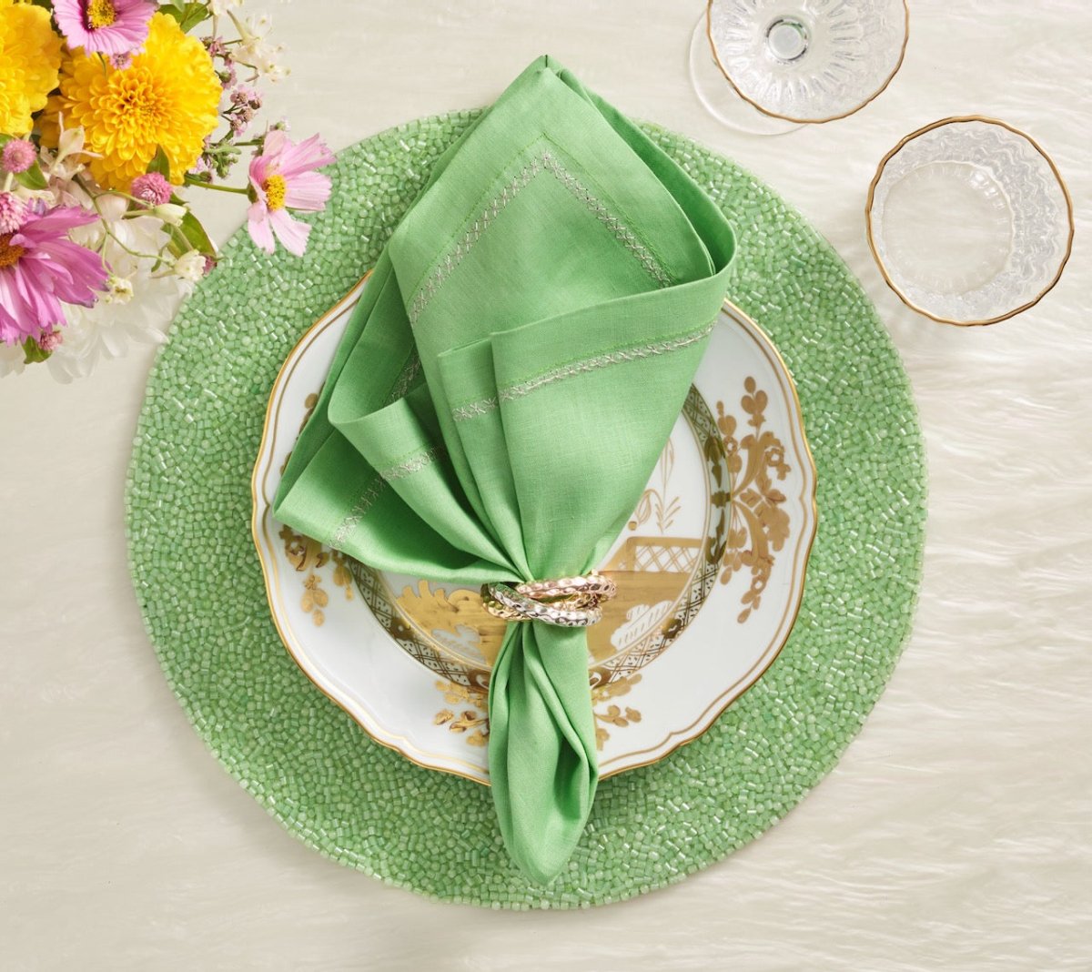 Perennial Placemat in Green by Kim Seybert - Set of 4