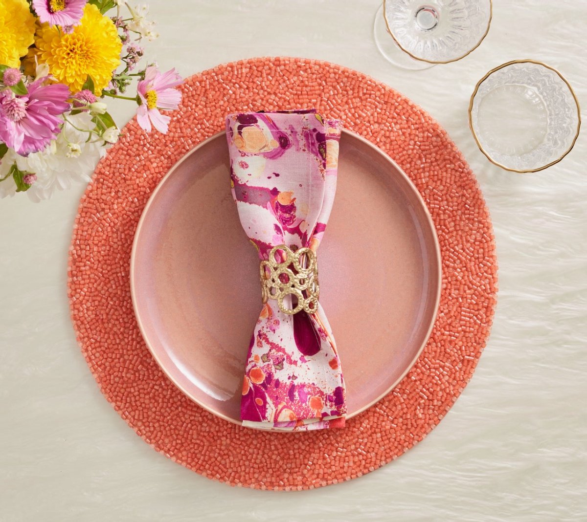 Perennial Placemat in Coral by Kim Seybert - Set of 4
