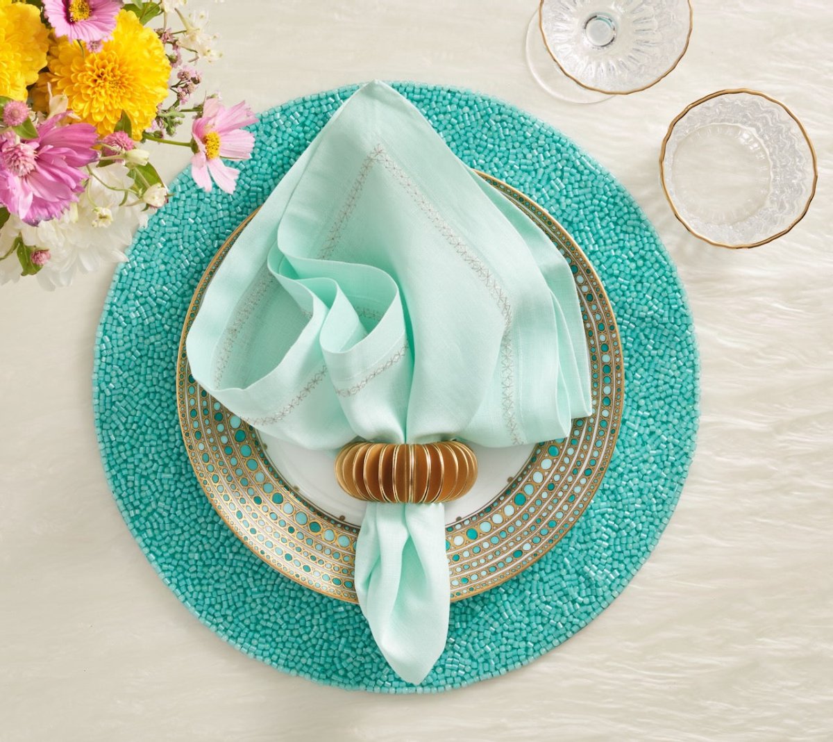 Perennial Placemat in Turquoise by Kim Seybert - Set of 4