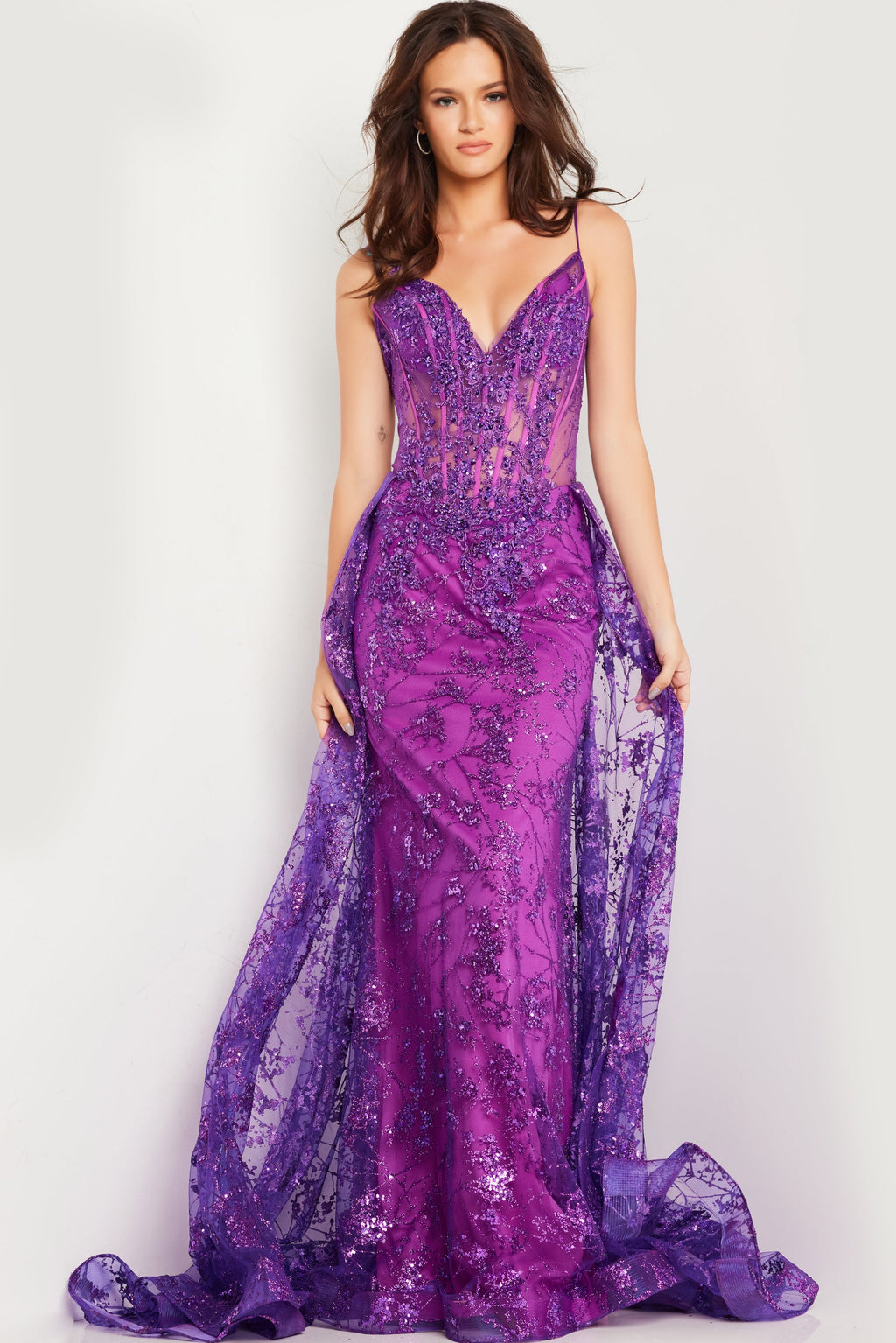 Jovani 23530 Long Spaghetti Strap Glitter Prom Dress