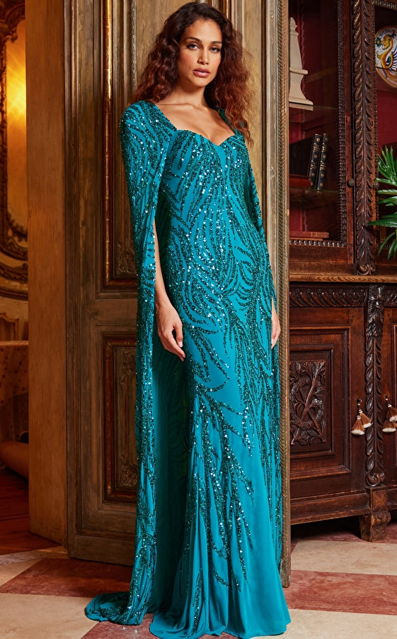 Jovani 23891 Mother of the Bride Embellished Long Cape Dress