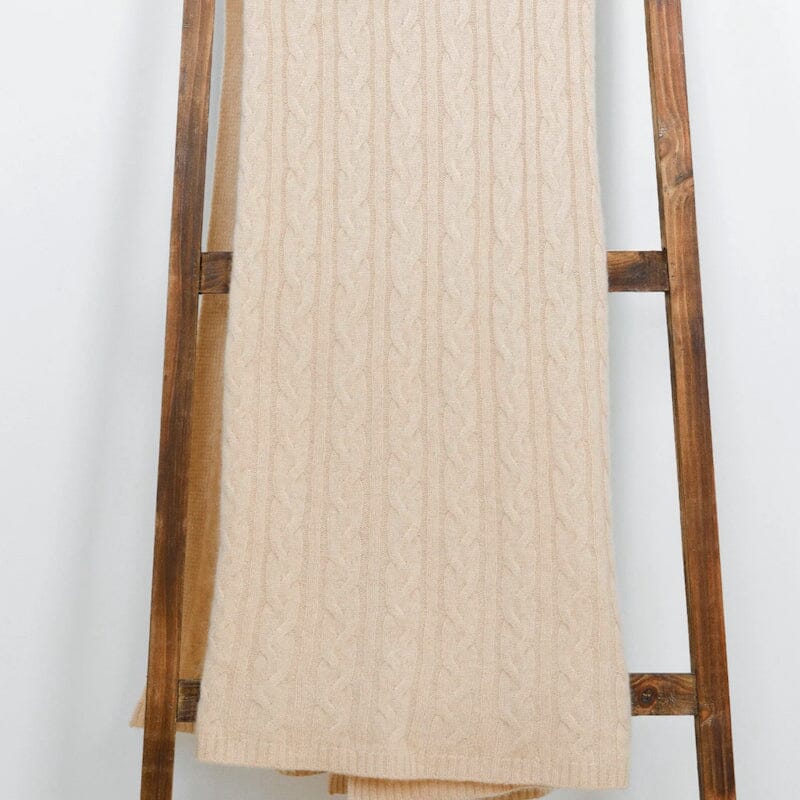 100% Cashmere Cozy Cable Knit Throw by Alashan
