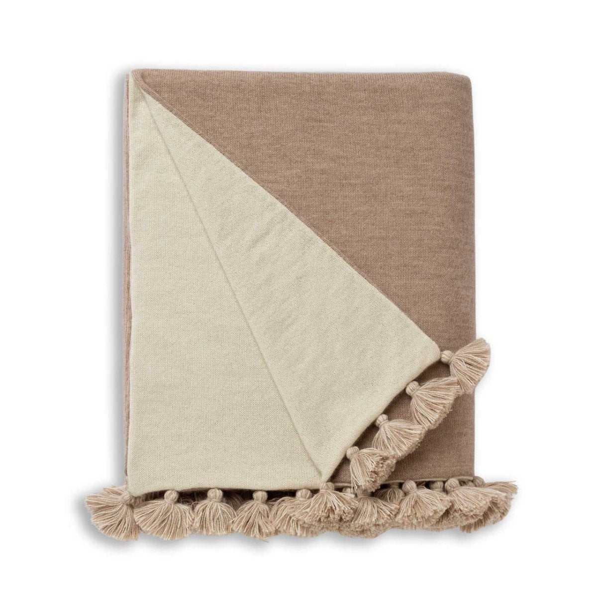 Alicia Adams Alpaca Bali Pompom Throw in Light Taupe and Ivory