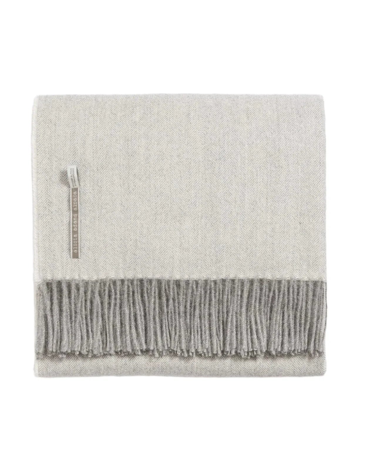Alicia Adams Alpaca Throw in Pearl Grey Herringbone