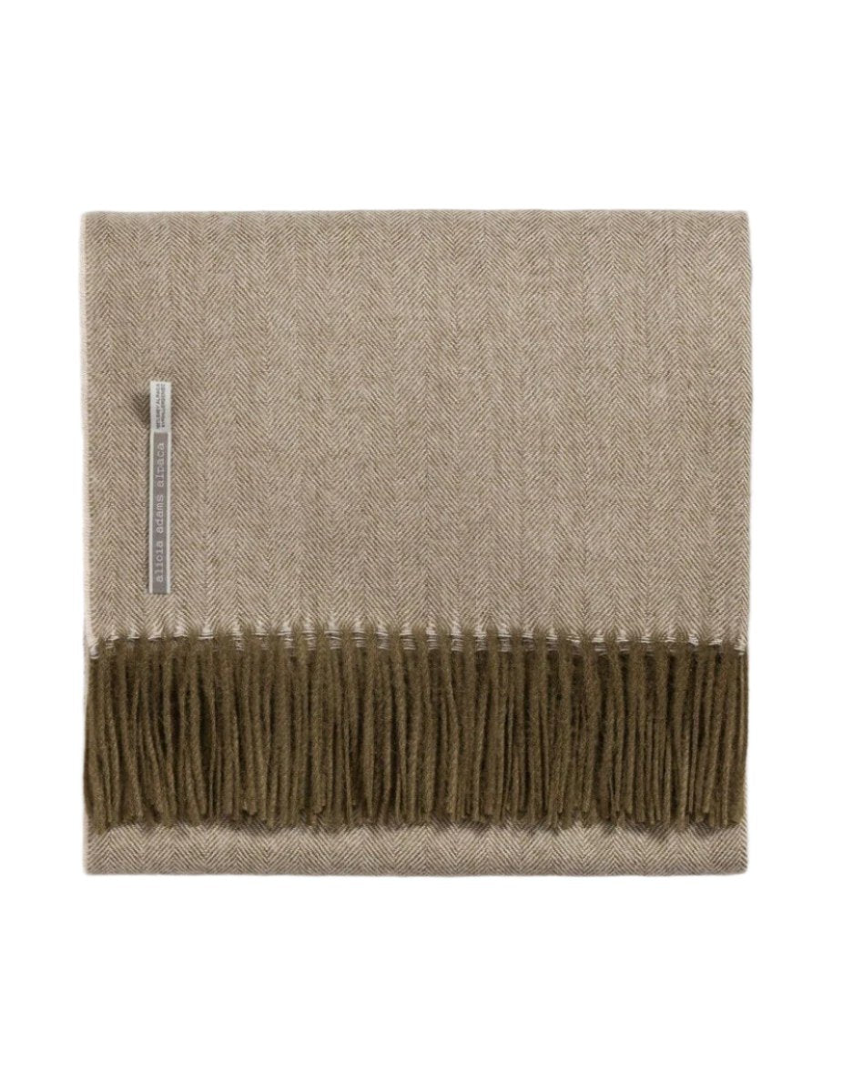 Alicia Adams Alpaca Throw in Olive Herringbone