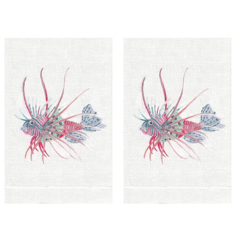 Aqua Lion Fish Linen Guest Towels by Anali (Set of 2)