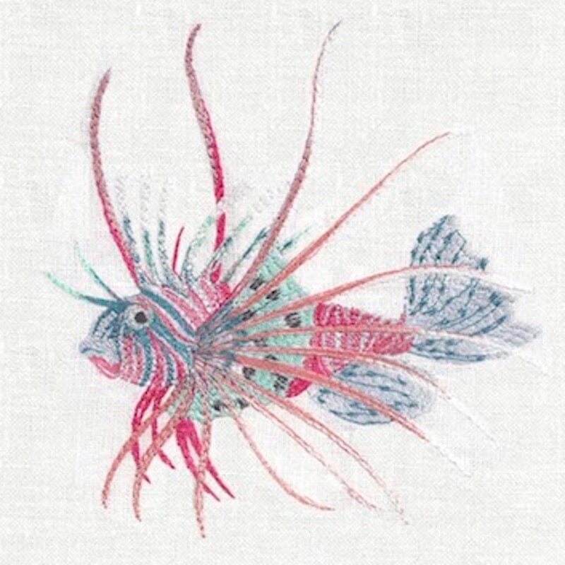 Aqua Lion Fish Linen Guest Towels by Anali (Set of 2)
