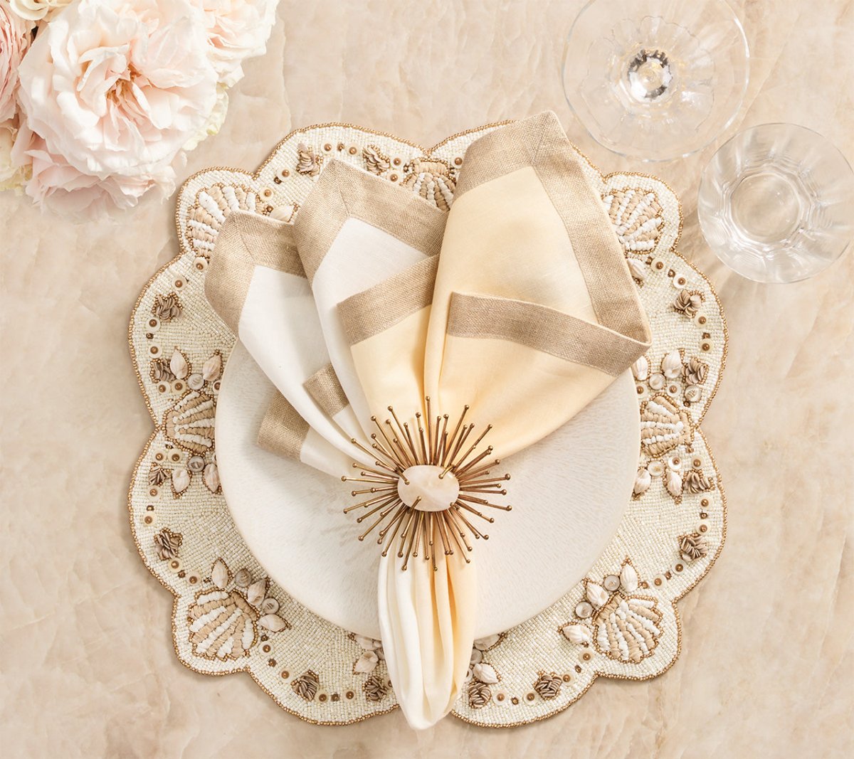 Beachcomber Placemat in Natural, Ivory & Gold Set of 2 by Kim Seybert