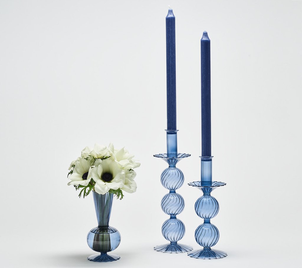 Bella Short Candle Holder in Cadet Set of 2 by Kim Seybert