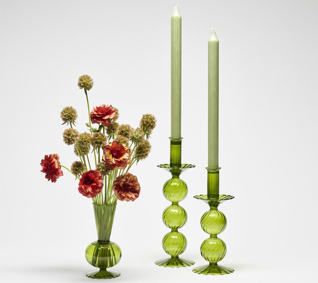 Bella Short Candle Holder in Olive Set of 2 by Kim Seybert