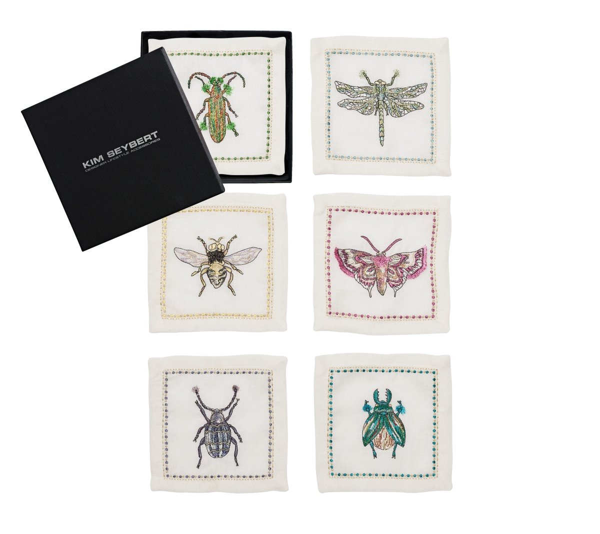 Garden Party Cocktail Napkins in White & Multi Set of 6 in a Gift Box by Kim Seybert