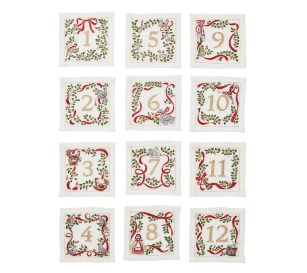 Christmas Carol Cocktail Napkins Set of 12 in a Gift Box by Kim Seybert