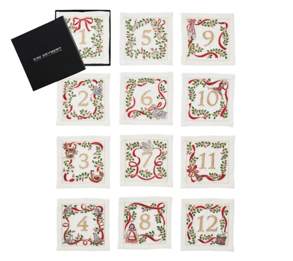 Christmas Carol Cocktail Napkins Set of 12 in a Gift Box by Kim Seybert