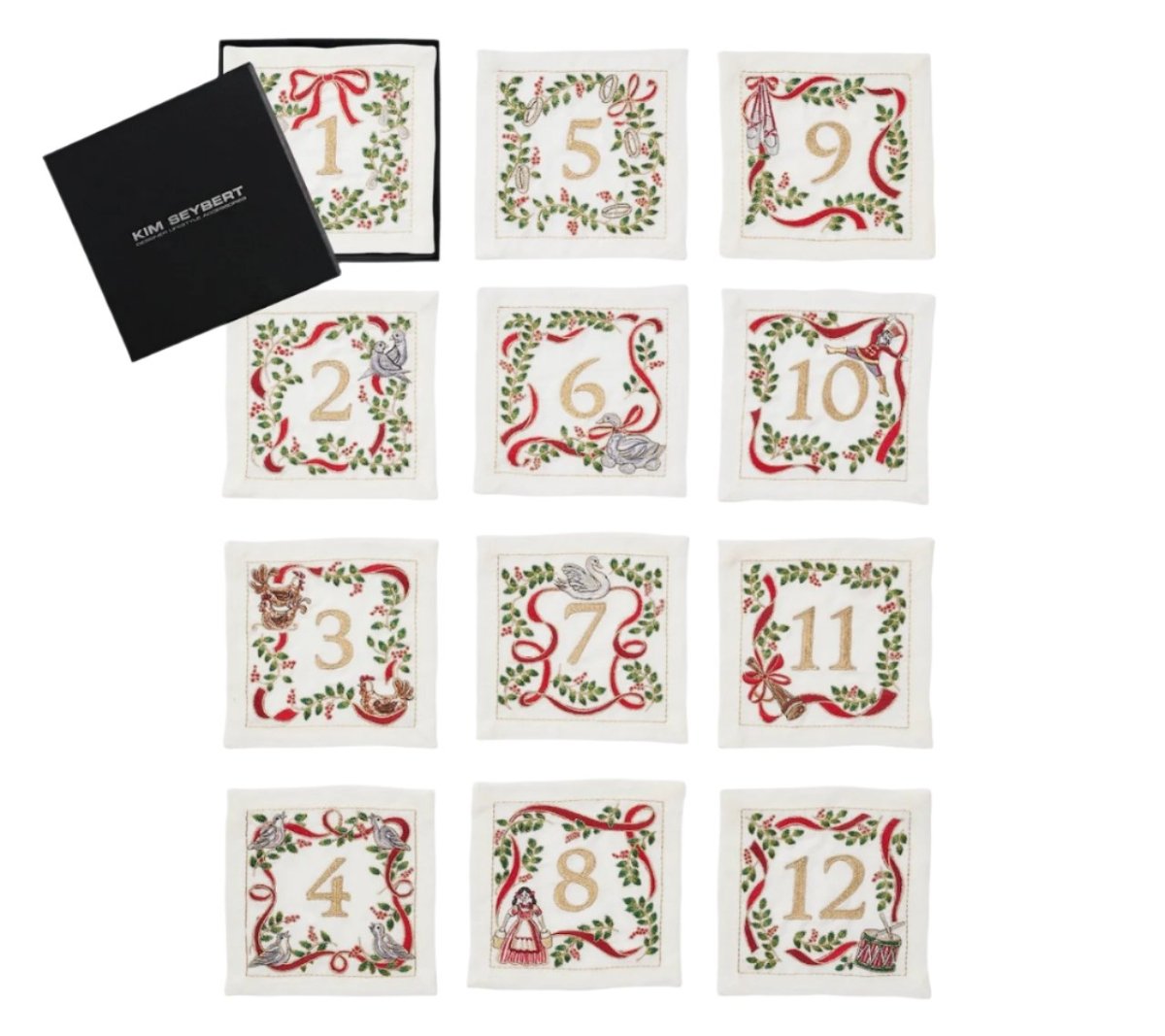 Christmas Carol Cocktail Napkins Set of 12 in a Gift Box by Kim Seybert