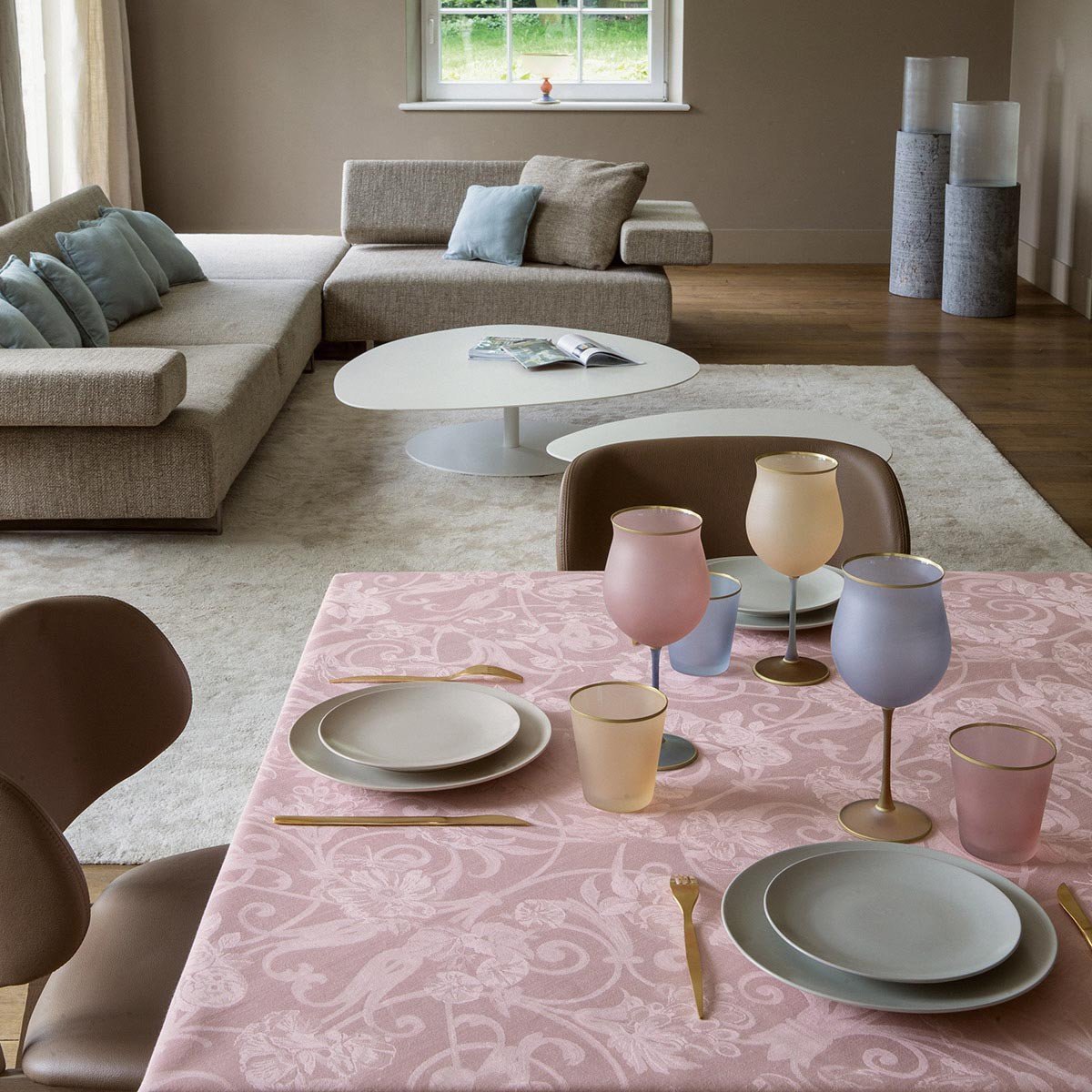 Tivoli Powder Pink Tablecloths by Le Jacquard Francais