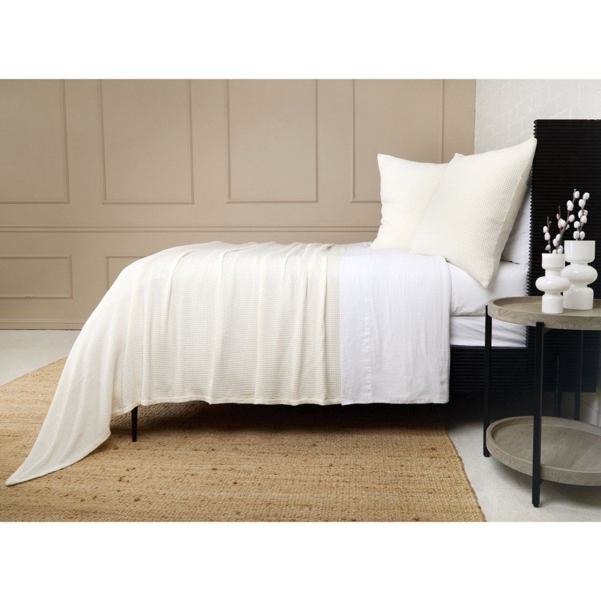Balboa Ivory Waffle Blankets by Pom Pom at Home