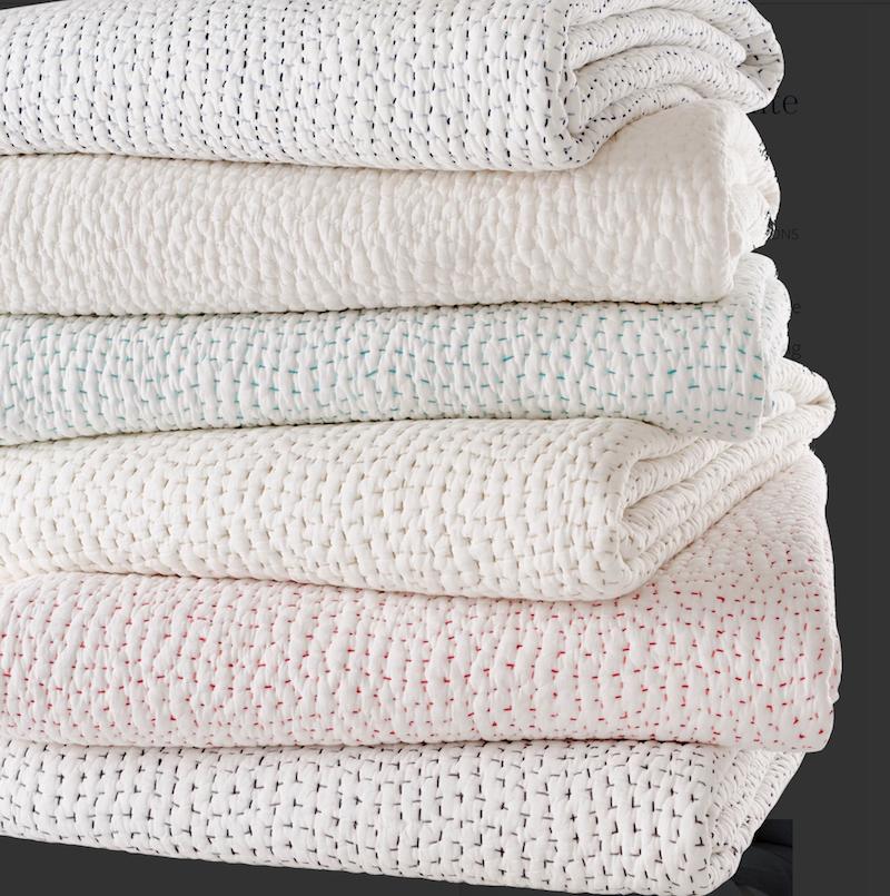 Hand Stitched White Quilted Coverlets by John Robshaw