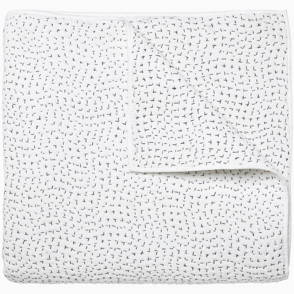 Hand Stitched Gray Quilted Coverlets by John Robshaw