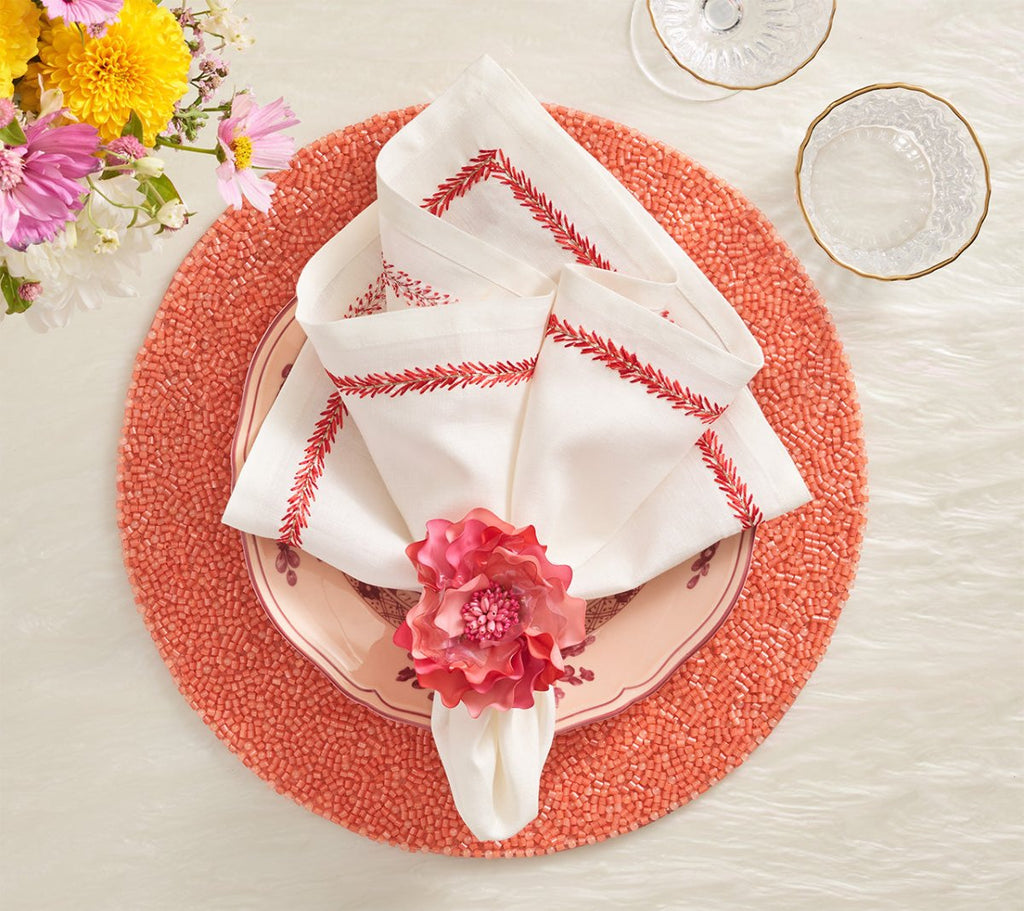 Jardin Napkin in White & Coral Set of 4 by Kim Seybert
