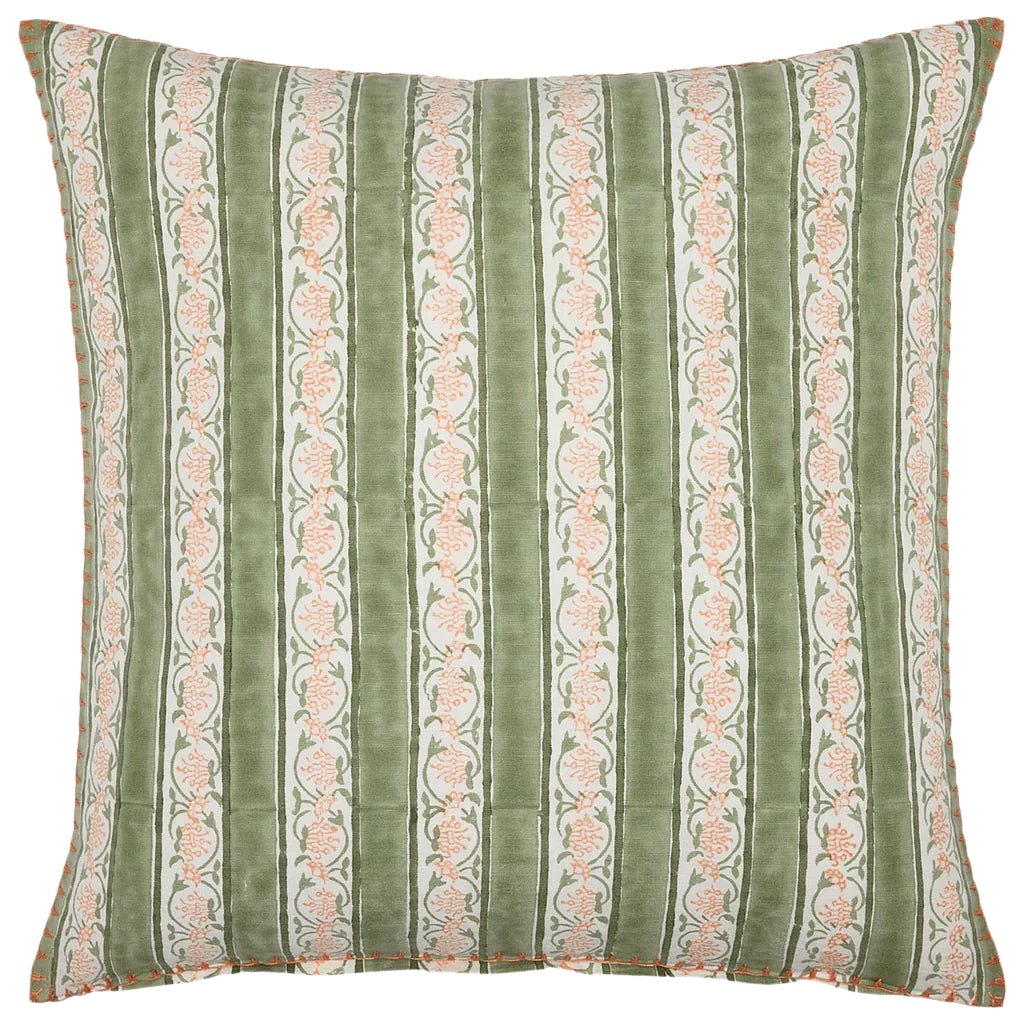 Bansari Tangerine and Sage Green Decorative Pillow by John Robshaw