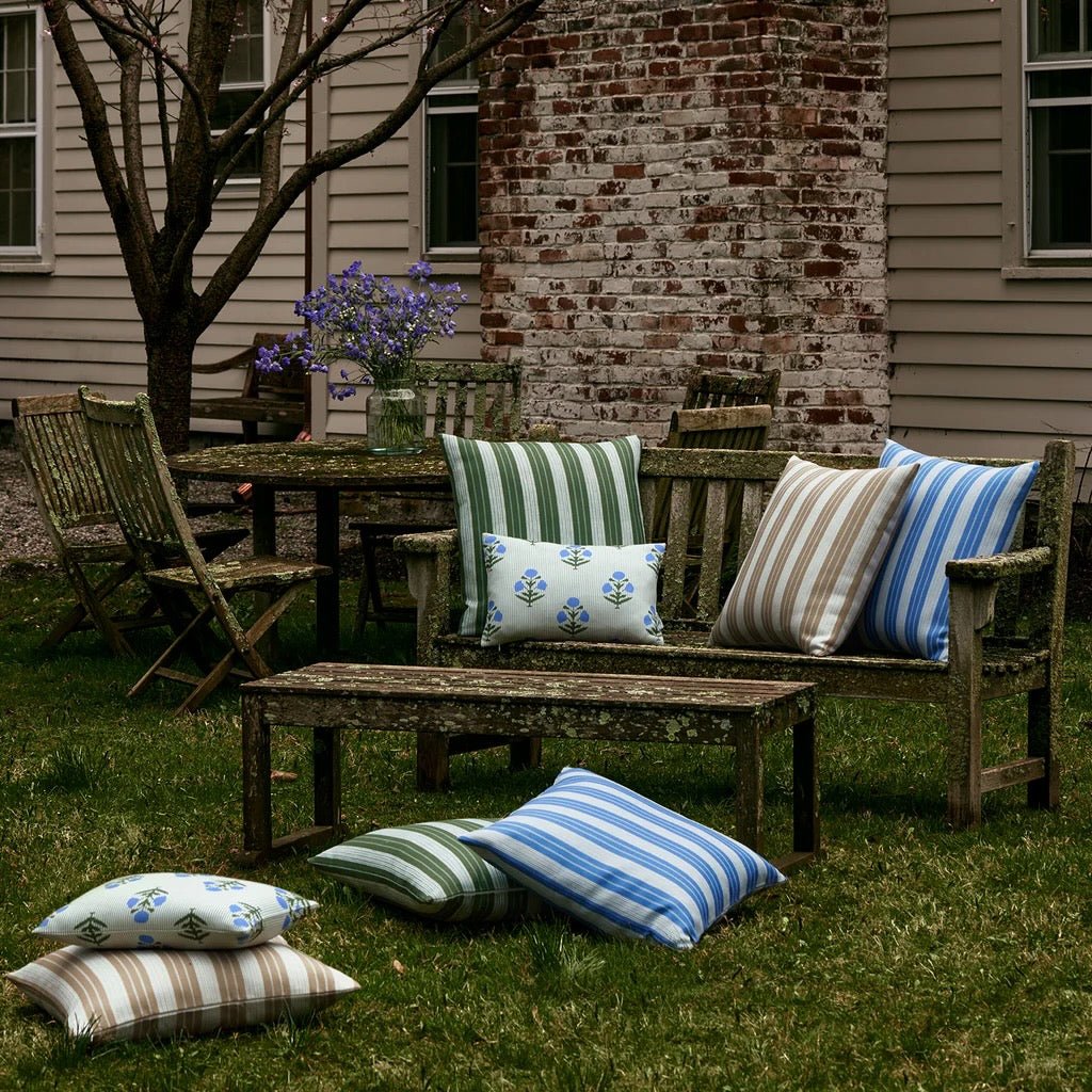 Vintage Stripe Azure Blue Outdoor Pillow by John Robshaw