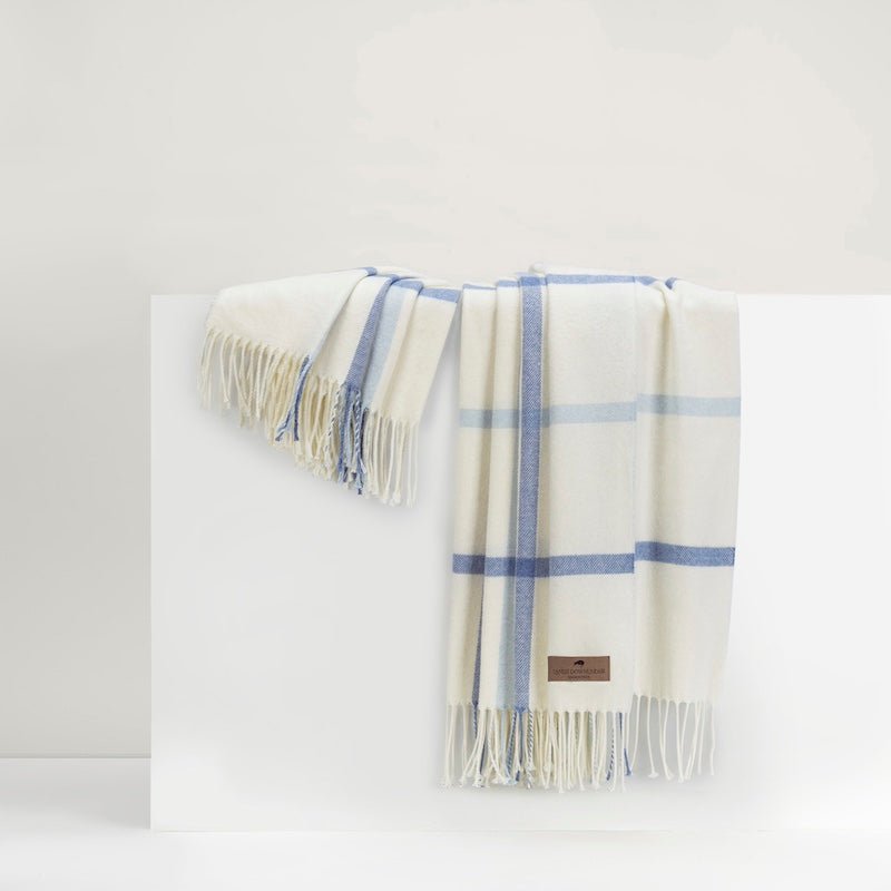 Blue Denim and Baby Blue Tattersall Plaid Throw by Lands Downunder