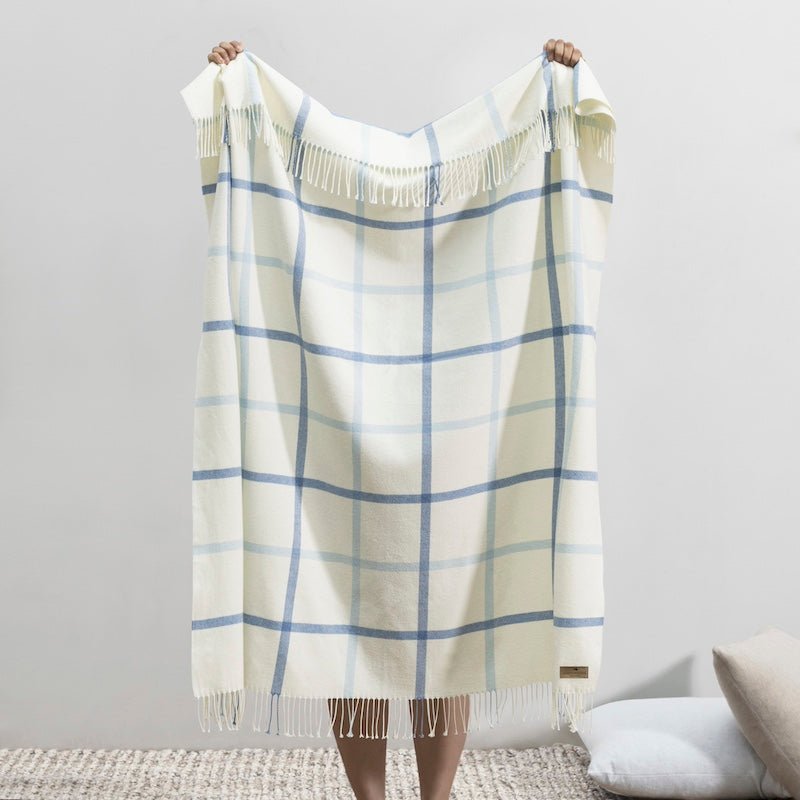 Blue Denim and Baby Blue Tattersall Plaid Throw by Lands Downunder