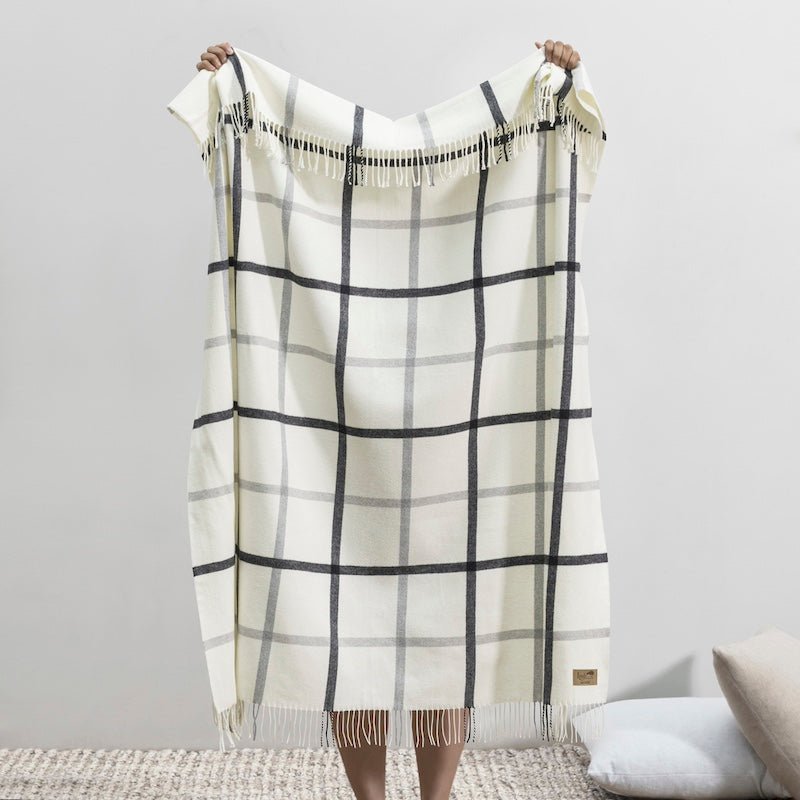 Light Gray and Graphite Tattersall Plaid Throw by Lands Downunder