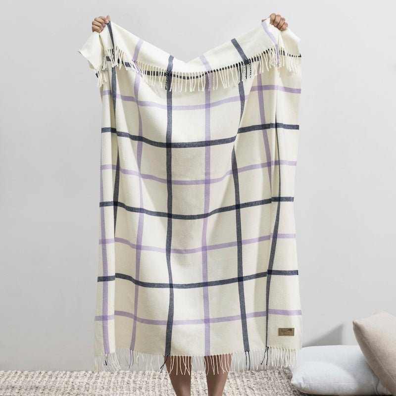 Lilac and Navy Tattersall Plaid Throw by Lands Downunder