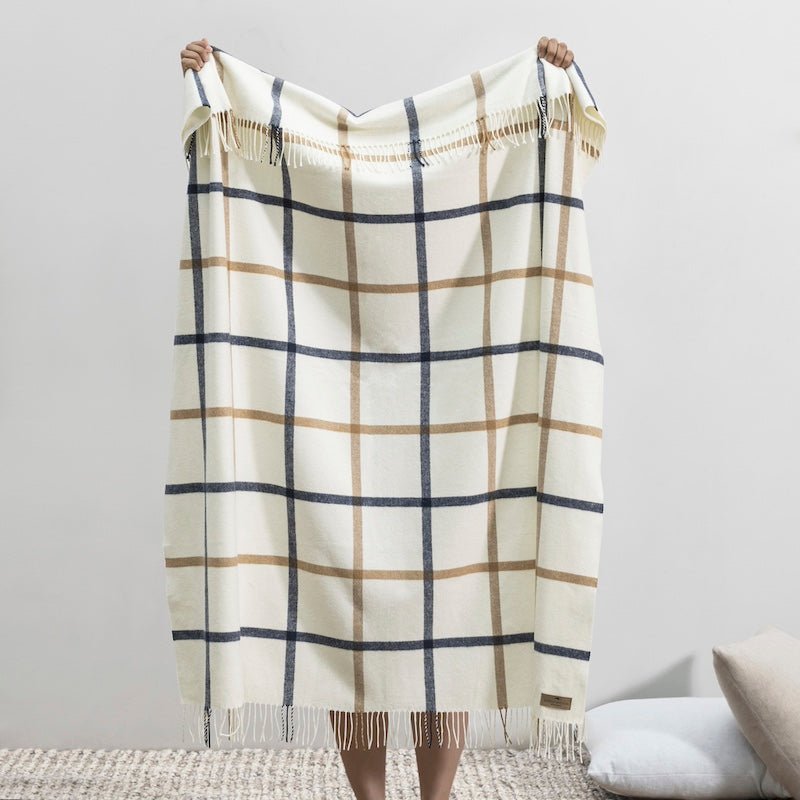Navy and Caramel Tattersall Plaid Throw by Lands Downunder