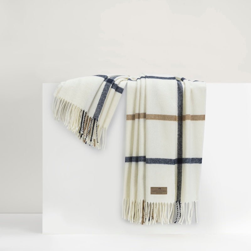 Navy and Caramel Tattersall Plaid Throw by Lands Downunder